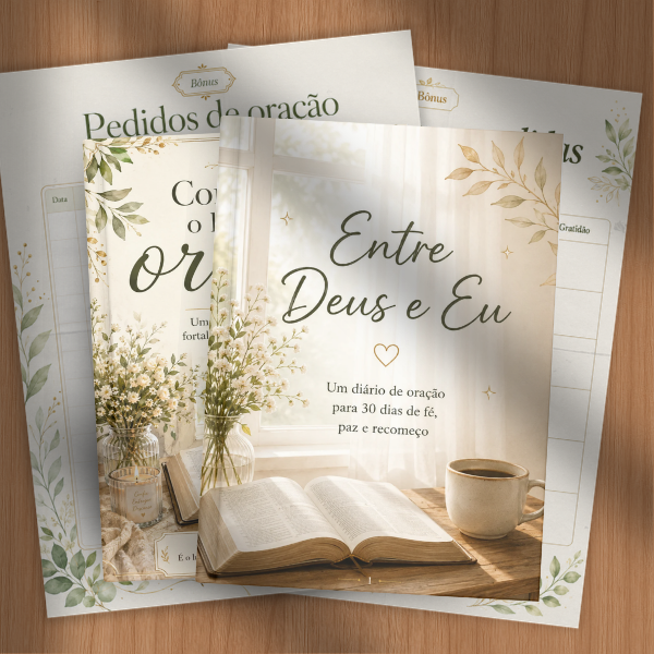 Kit Oração Entre Deus e Eu — capa e páginas internas